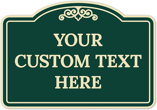 Custom Decorative Sign, Personalized Metal Sign for Business, Driveway, Home, Airbnb, Office Door Plaque, Green Background Sign 7x10 Inches, ACM, Fade Resistant, Made in USA by Sigo Signs