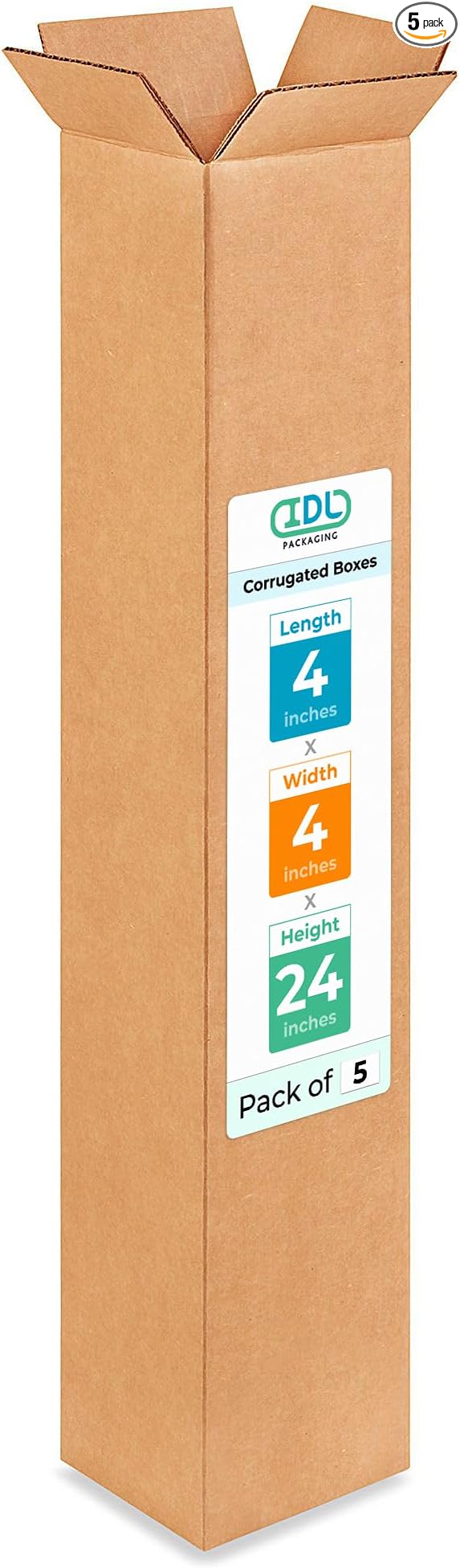 Tall Moving & Shipping Boxes 4 x 4 x 24 inches (5-Pack) - Extra Strength 200 lb vs Regular - Corrugated Moving Boxes, Made in USA - Packing Box for Shipping by IDL Packaging