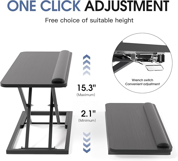 Omhuzsyo Standing Keyboard Tray Keyboard stand, Adjustable Height Keyboard and Mouse Riser for Desktop,For Ergonomic Sit Stand Workstations With Wrist Rest、Laptop Desk 26.7 x 11.7 Inch(Black)