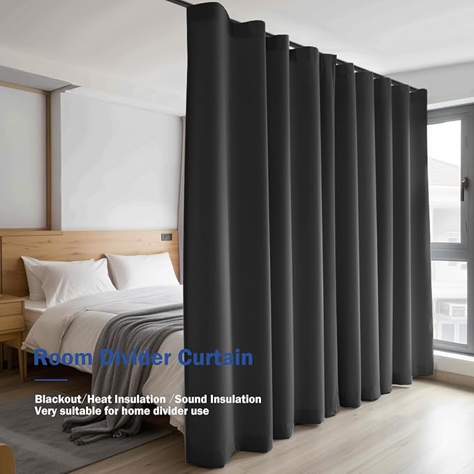 Cbsroro Room Divider Blackout Curtain Track Curtains Wall Dividers Panels Screen for Living Rooms Bedroom Office Privacy Partition Separation, W100 × L96 Inch,1 Panel, Black