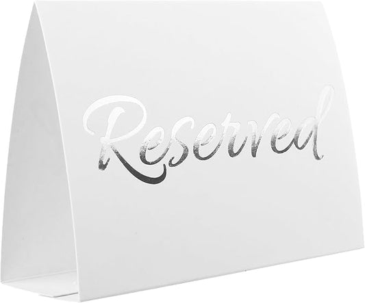 20 Pack Modern White Reserved Table Sign with Silver Letters - Reserved Signs For Wedding - Wedding Accessories - Tent Signs For Reserving Seats & Places - Place Cards for Party, Event
