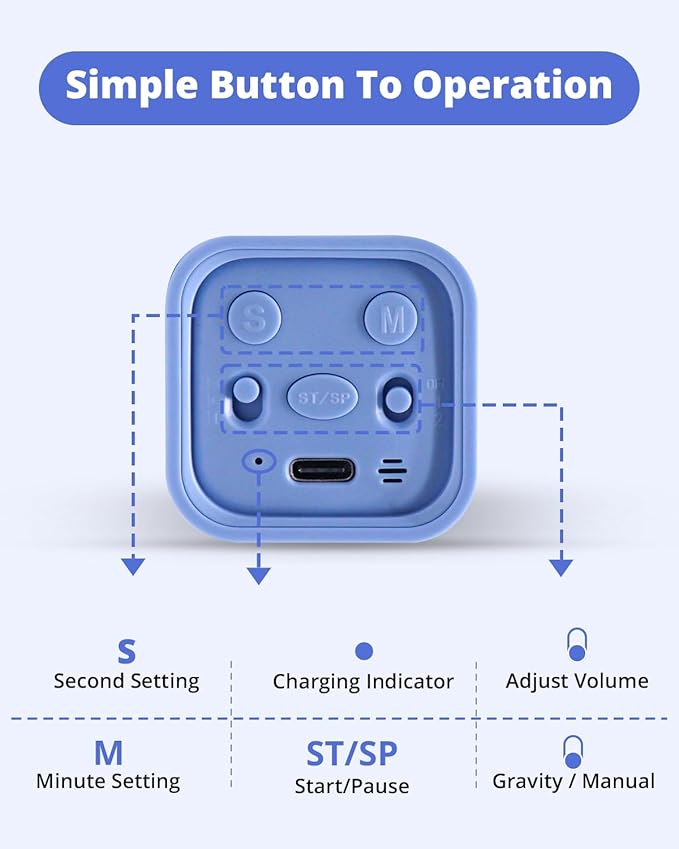 Productivity Timer Flip Gravity Sensor Cube Timer Countdown & Countup,Mute & Vibrate & Sound，5/10/30/60min & Custom Timing, Perfect for ADHD,Work,Learning,Kitchen Cooking (1Blue)