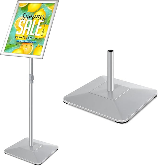 VAIIGO 11"x17" Pedestal Poster Sign Holder Stand with Heavy Duty Solid Steel Base, Adjustable Sign Holder Standing Floor Sign Stand for Office/Store/School/Church/Public Sign Displayed Stands, Silver