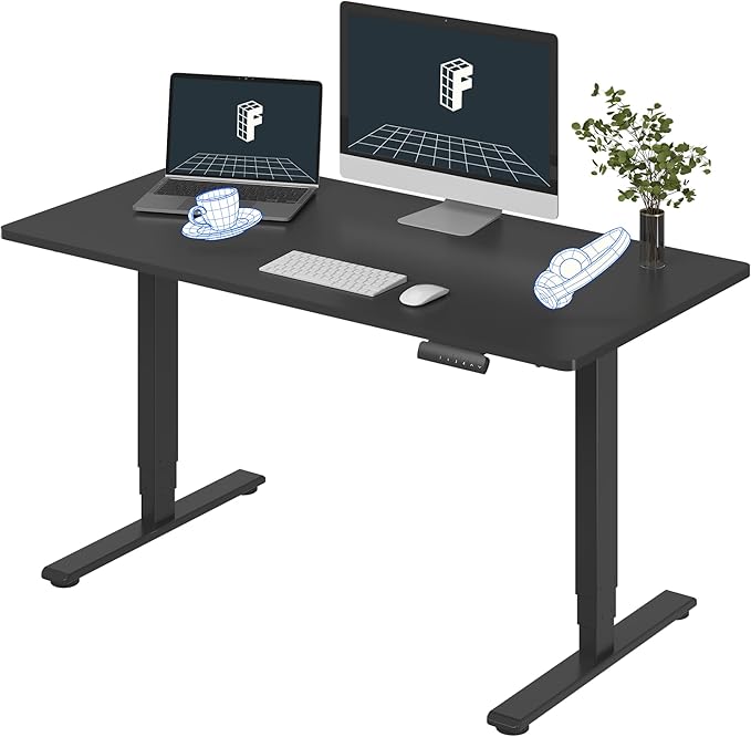 FLEXISPOT E6 3-Stage Dual Motor Electric Standing Desk 55 x 28 Sit Stand Up Desk, Holds 220 lbs, Adjustable Height w/Memory Presets, One-Piece Black Desktop & Black Frame, Ships in 2 Boxes