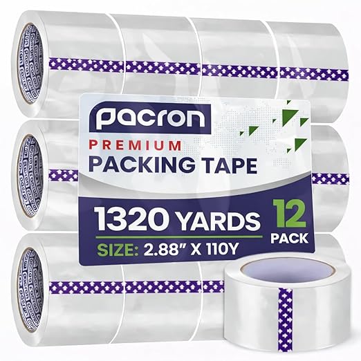 Clear Packing Tape -12 Heavy-Duty Wrapping Tape - 110-Yard Length, 1320 Total Yards 2.88-Inch Wide Strong Adhesive Rolls for Moving Boxes, Office Packaging, Storage Organization & Warehouse Shipping
