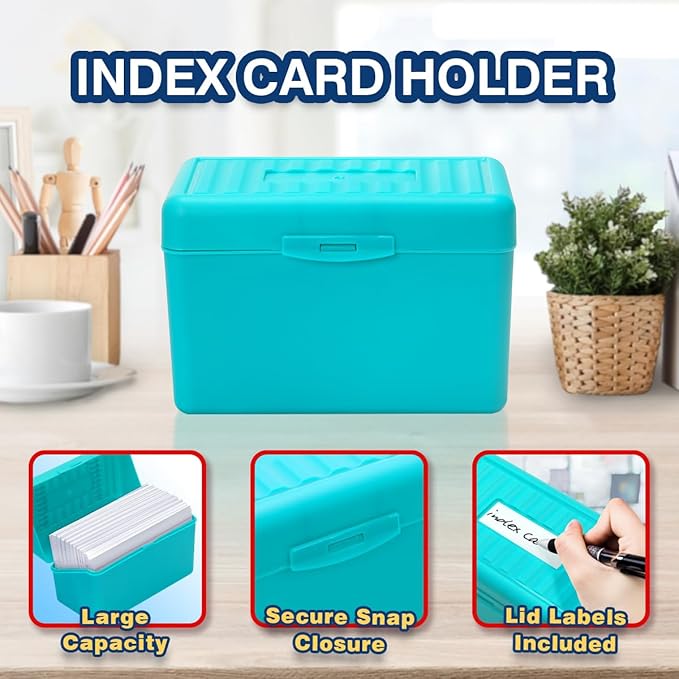 H4D 4x6 Index Card Holder with 100 Heavyweight Ruled Index Cards and 25 Plastic Dividers, Teal