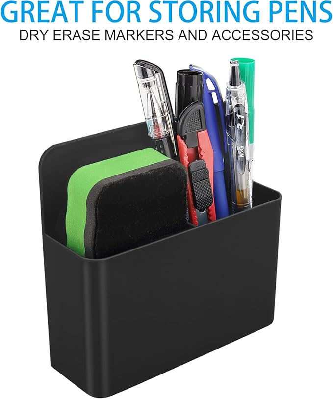MoKo Magnetic Dry Erase Marker Holder, Pen Pencil Holder Storage Organizer for Whiteboard, Refrigerator, Locker and Other Magnetic Surfaces - Black