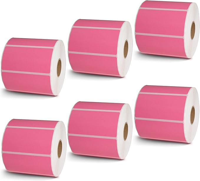 BETCKEY - 3" x 1.5" Barcode Shipping & Address Labels Compatible with Zebra & Rollo Label Printer,Premium Adhesive & Perforated[Pink, 6 Rolls, 5700 Labels]
