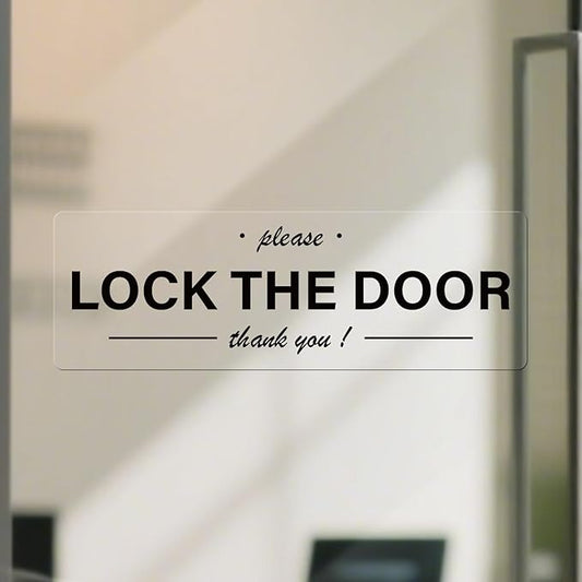 YIKIADA Please Lock The Door Sticker 6 × 2 Inches Vinyl Self-Adhesive Decals Waterproof Close Door Warning Labels Gate Office Window Indoor Clings 10 Pack