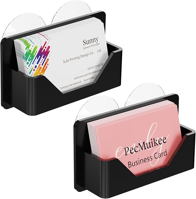 PecMuikee Window Mount Business Card Holder with Suction Cups，Black Acrylic Business Card Display Stand,Multiple Business Card Holders for Office, Exhibition, Home, Restaurant 1Slot 2 Pcs