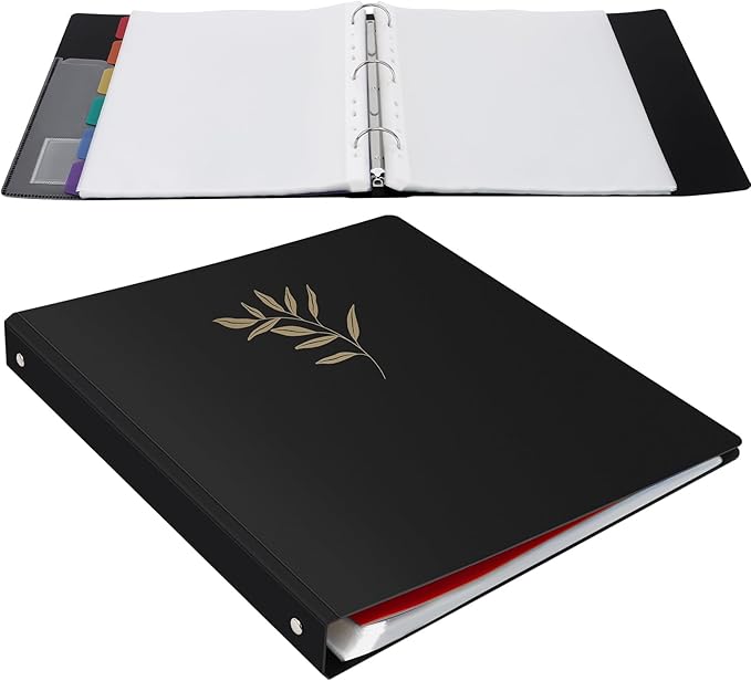 Uquelic 80-Pocket Binder with Plastic Sleeves for Letter/A4 Size(11" x 8.5"), Golden Leaf Printed Cover, Document Binder Organizer for Papers, Certificates and Artwork with Rainbow PP Divider Pages