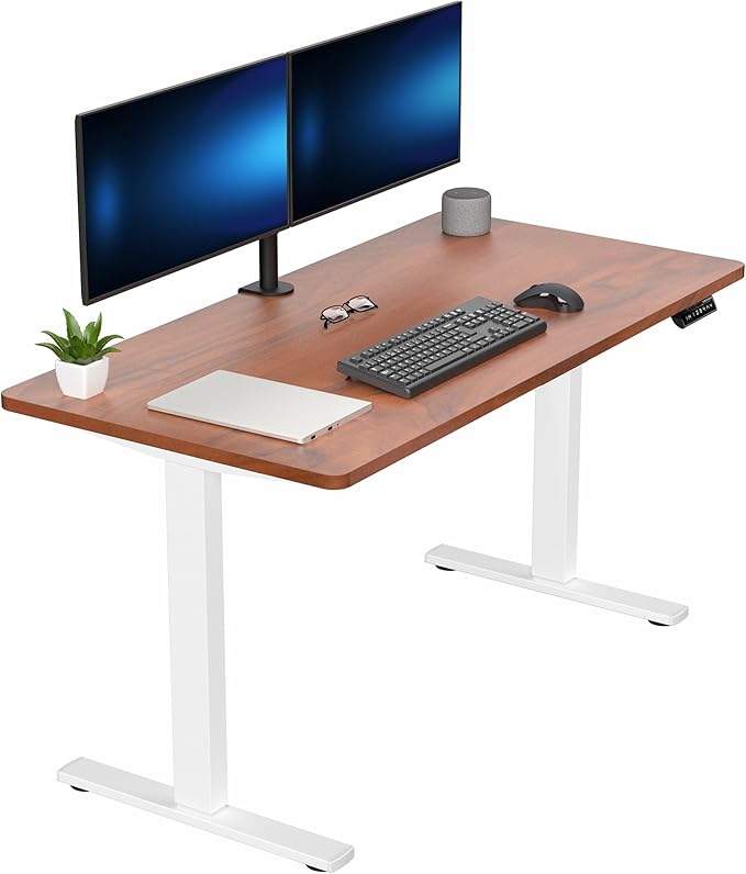 VIVO Electric 55 x 28 in Standing Desk, Memory Height Adjustment, 1B Series, Holds 220 lbs, One-Piece Dark Walnut Top, White Frame, DESK-KIT-1W55D