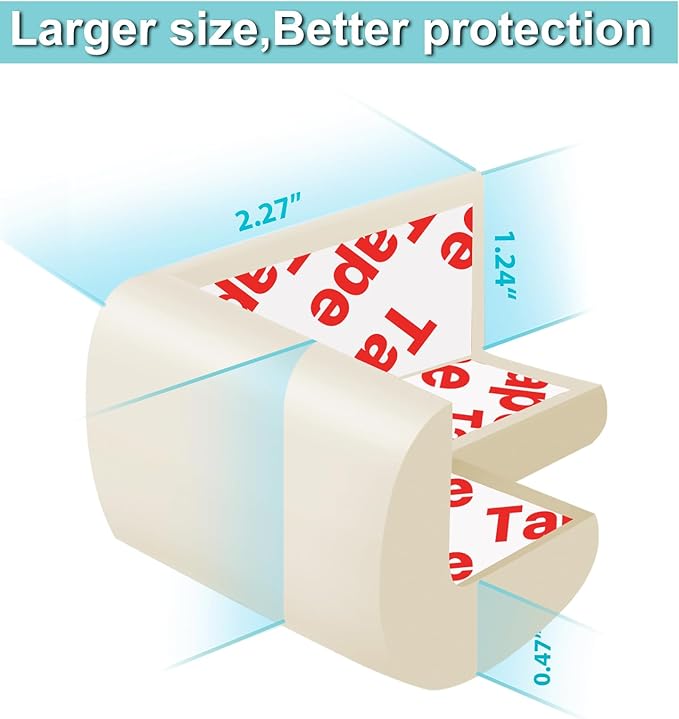 12 Pack Corner Protector Baby Proofing Edge and Corner Guards, Soft Safety Pre-Taped Rubber Foam Furniture Bumpers for Fireplace, Table, Stair, Cabinet (Off White)