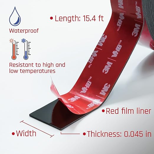 Double Sided Tape Heavy Duty Mounting Tape 1/4 in x 15.4 ft, Made of 3M VHB 5952 Adhesive Waterproof Foam Tape for Automotive Trim, LED Strip Light, Garage,Home/Office Decor,Indoor & Outdoor