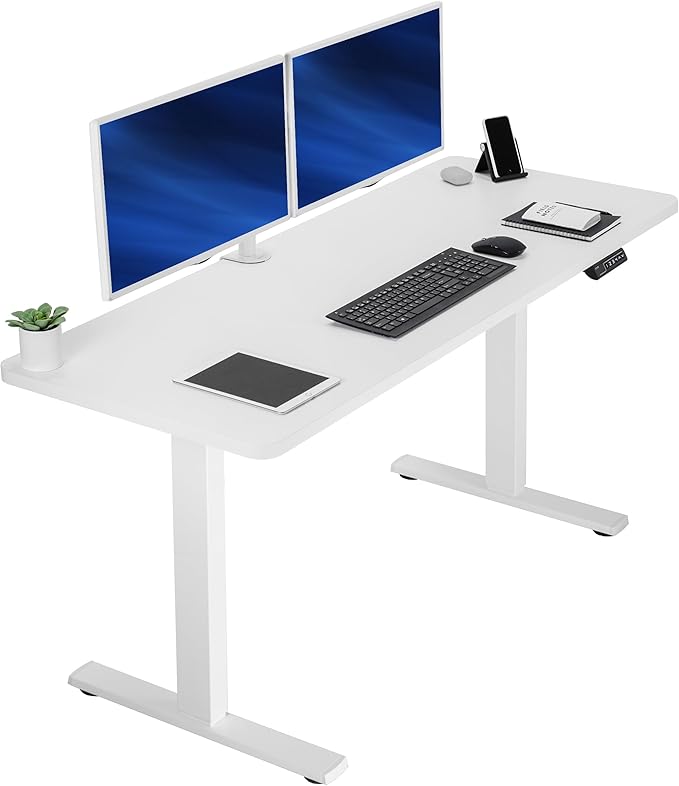 VIVO Electric 60 x 24 in Standing Desk, Memory Height Adjustment, 1B Series, Holds 220 lbs, One-Piece White Top, White Frame, DESK-KIT-1W6W