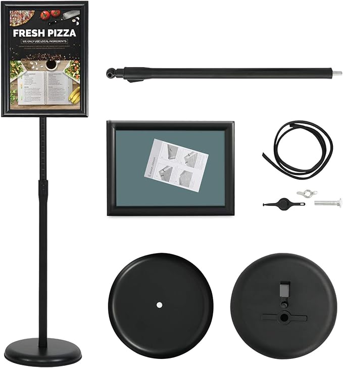 VAIIGO 8.5 x 11 Inch Adjustable Pedestal Sign Poster Stand, Heavy Duty Floor Standing Sign Stand Aluminum Snap Open Display Frame for Vertical and Horizontal View Sign Displayed(Black)