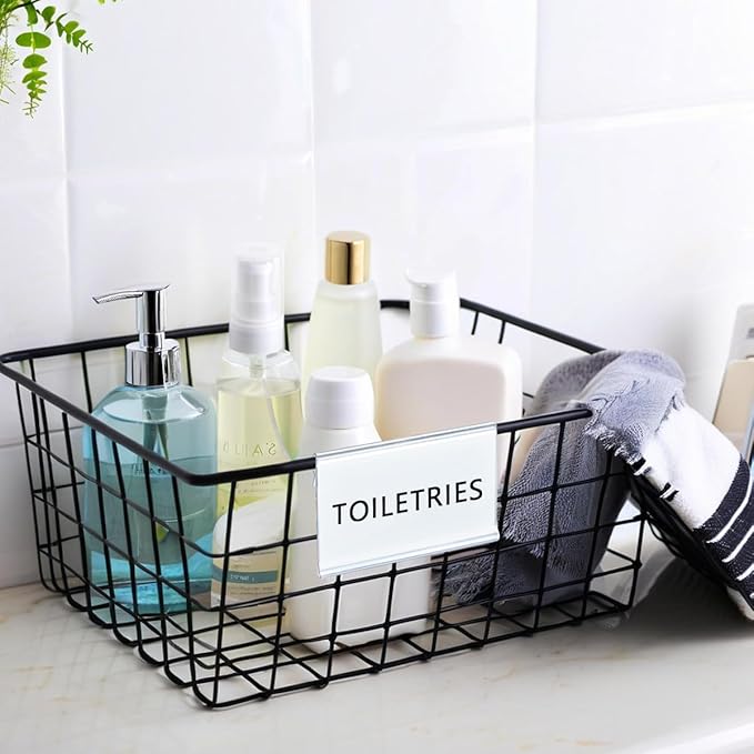 Diteje 20 Pack Plastic Wire Shelf Label Holder,Shelving Rack Retail Sign Hook Labels Clip On with Paper Inserts,2.36x1.50inch