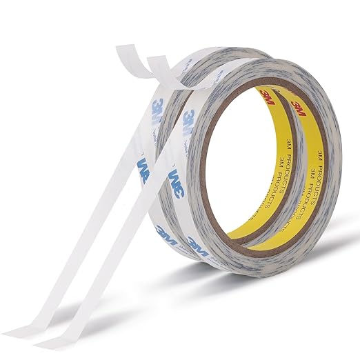 Double Sided Tape 9448A 1/2" x 33Ft Pack of 2 Made of 3M Super Sticky Adhesive Tape Ultra Thin Translucent Tissue Tape for Laptop Cell Phone Repairs Arts Crafts