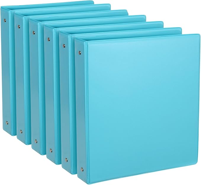 CIXILDTS 6-Pack 1-Inch Binder, Standard 3 Ring Binder Fit Letter Size Paper, Presentation View Binders, Light Blue