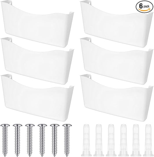 Colarr 6 Pack Expandable Pocket Wall File Holder Plastic Hanging Wall Organizer Space Saving Wallmount File Holder for Office Mail Letter Magazine(White)
