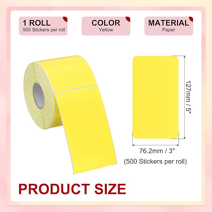 PATIKIL 3 x 5 Inch Rectangle Inventory Color Coding Labels 1 Roll, Square Self-Adhesive Inventory Label Stickers for Office Home Organization Name Tags, 500 Per Roll, Yellow