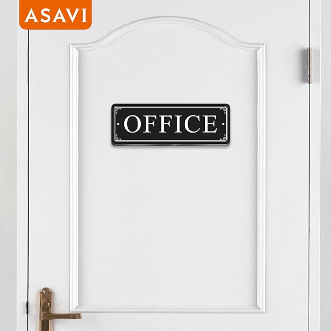 ASAVI “OFFICE” Acrylic Door Sign – Waterproof & Fade-Resistant Office Label with Strong Adhesive + Pre-Drilled Holes (8.7"x3") | Ideal for Doors and Walls in Offices, Lobbies, and Workspaces (Black)