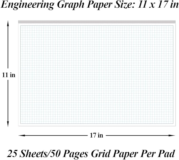 Engineering Graph Paper Pad - 17" x 11" Grid Paper for Engineering, Drafting, Blueprint Drawing, 25 Sheets/50 Pages 4x4 Blue Quad Rule by Better Office Products
