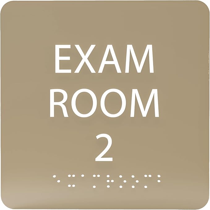 ADA CENTRAL SIGNS - 6" X6" Exam Room 2 Sign - ADA Compliant Tactile Graphics Grade 2 Braille Text Acrylic Wall Signs - Educational Institution Directional Assistance Test Center Door Sign for Schools
