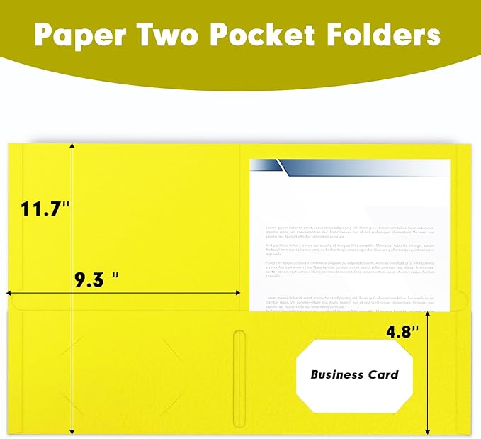 Two Pocket Folders, RAZCC 50 Pack 2 Pocket Folders Fit Letter Size Paper, Paper Folders with Pockets for School Office Business Home (Yellow)