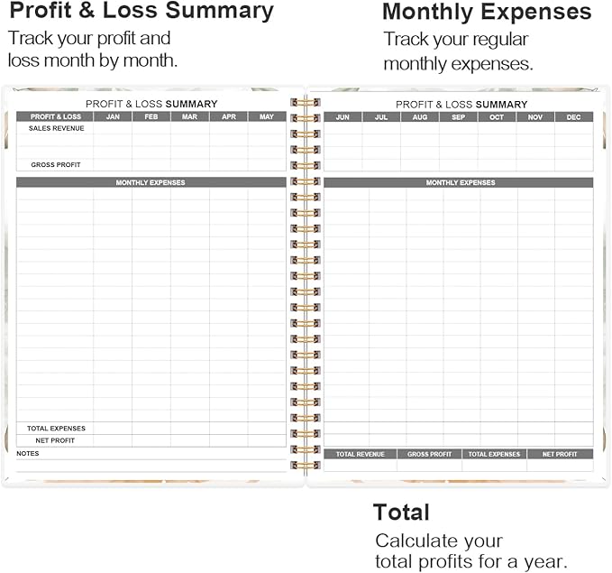 Heveboik Income & Expense Log Book - A4 Income and Expense Tracker for Small Business, Accounting Bookkeeping Tracking for Woman and Man, 8" x 10.5", Rose Leaf
