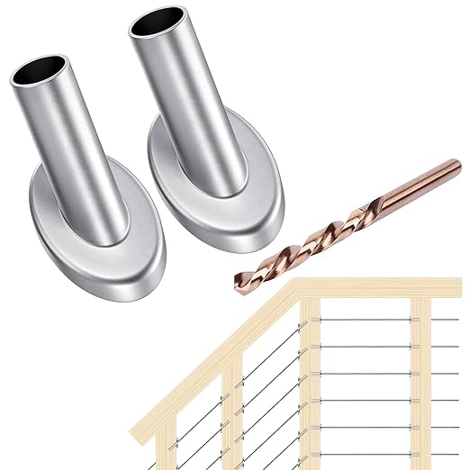 [Patent Design] CKE 40 Pack 45 Degree T316 Marine Grade Stainless Steel Angle Beveled Protector Sleeves Wood Post Protector for 1/8", 5/32", 3/16" Wire Rope Cable Railing, Come with a Free Drill Bit
