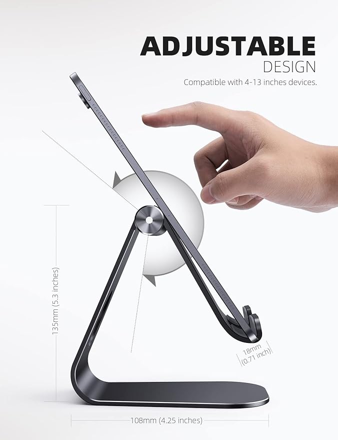 Lamicall Tablet Stand Adjustable, Tablet Stand : Desktop Stands Holder Dock Compatible with Tablets Such as iPad 2018 Pro 9.7, 10.5, Air Mini 4 3 2, Kindle, iPhone 17 Max, E-Reader (4-13'')- Black