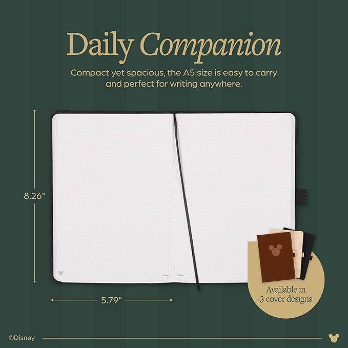 Happy Planner Disney Mickey Dot-Grid Journal for Office, School, or Journaling, Vegan Leather Notebook, A5 Size, 80 Pages, Obsidian