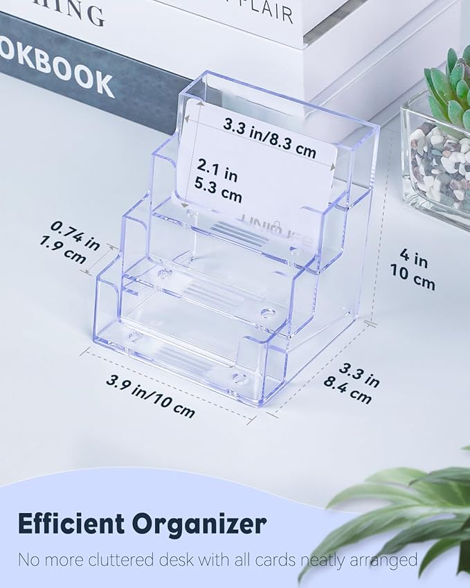 Uniclife Acrylic Business Card Holder for Desk 4 Slots Clear Business Card Display Stand for Men & Women Desktop Business Card Organizer Card Stand for Office Home Exhibition, 240 Card Capacity
