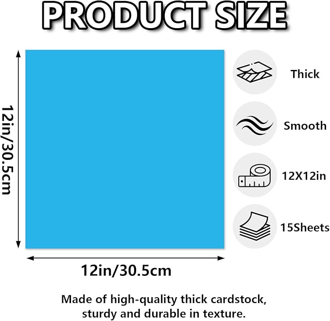 15 Sheets Blue Cardstock 12"x12",250gsm/90lb Heavyweight Cover Cardstock Paper, Thick and Smooth Card Stock Perfect for Card Making, Scrapbooking and Crafts