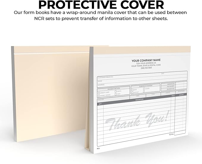 Custom 8.5" x 7" Carbonless NCR Books in 2-Part Duplicate Invoices, Receipts, Work Orders, Sales Orders, Purchase Orders, Estimates, Quote Forms with Your Company/Business Name (100 Sets)
