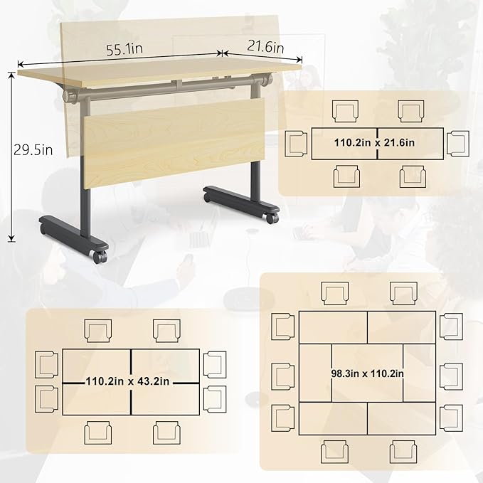 Conference Table,55.1''Folding Conference Room Table for 4-12 People,Mobile Flip Top MeetingTraining Table with Different Coulor and Styles for Offices, Classrooms,Meeting Room (4, G)
