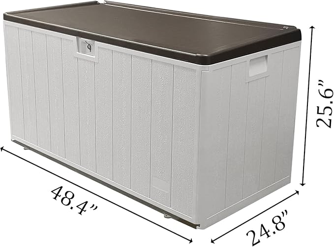 PATIOEASY 110GAL Deck Box - Grey，Wheeled Footlocker，Waterproof Resin Storage Bin for Patio Cushions
