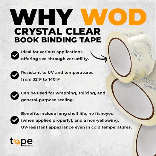 WOD CST22CC Crystal Clear See-Through Packing Tape – 3/4 inch x 110 yds. for Carton Sealing Mailing, Shipping, and Protection, Label Covering, Lamination, and Outdoor Uses.