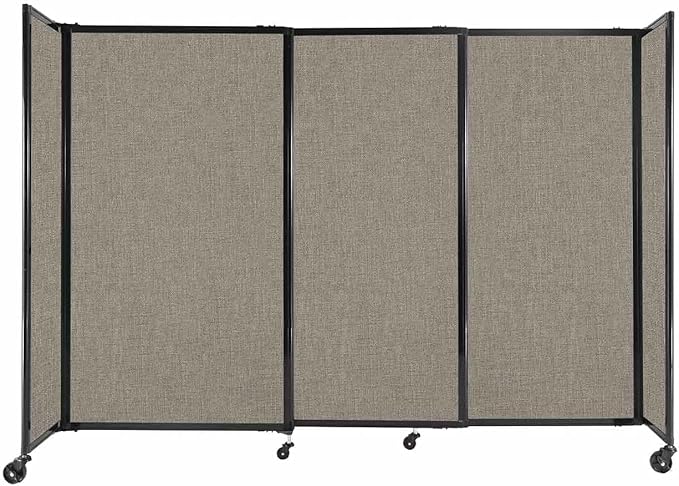 Versare Straightwall Sliding Portable Wall Partition | Freestanding Office Dividers | Locking Wheels | Temporary Room Separator | 7'2" Wide x 5' Tall Warm Pebble Fabric Panels