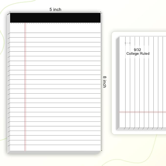 AILZFEI 12pcs Small Note Pad 5x8 College Ruled White Legal Pads Paper Notepads 12 Pack Study Back Writing Pads 5 x 8 Legal Pads Perforated Narrow Ruled Pads of Paper White
