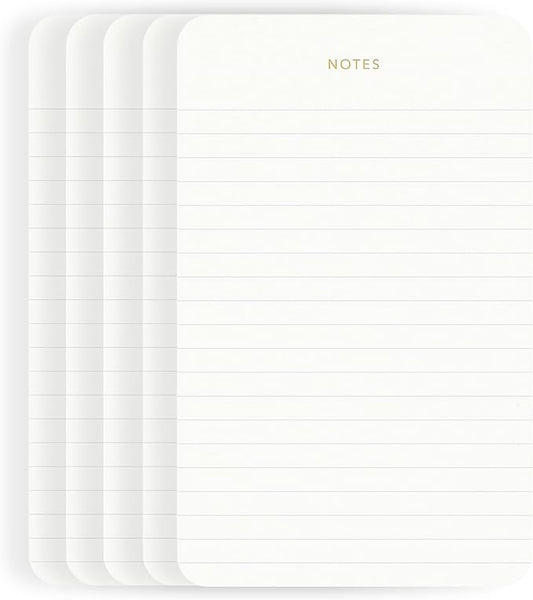 Pinesman - Elegant Desk Notepads for Professionals, Executive's Memo Pads, Minimalist, Gold Foiled, Lined, 5 Pack, 375 Sheets Total (75 Each), 6.3" x 3.9”, 80 GSM, Eco-friendly, FSC™ Certified