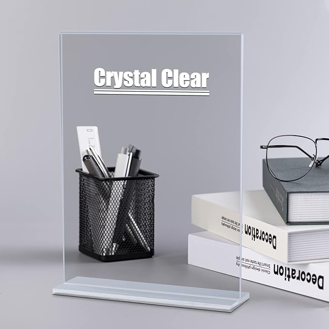 xydstay 6pack Acrylic Sign Holder 8.5 X 11, Vertical T Shape Clear Plastic Menu Holder, Unbreakable Table Sign for Restaurant, Office, School, Store and Home Use