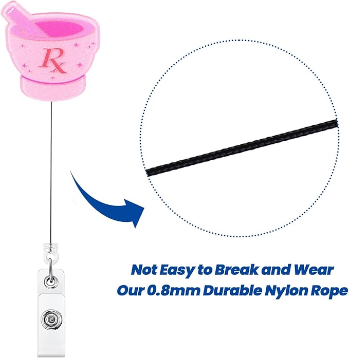 Funny Pink RX Nurse Badge Reel, Cute Pharmacy Tech Mortar and Pestle Retractable ID Card Medical Badge Holder, Name Tag Badge Buddy for RN Pharm Nurse Nursing Student Pharmacist Doctor Medical Workers