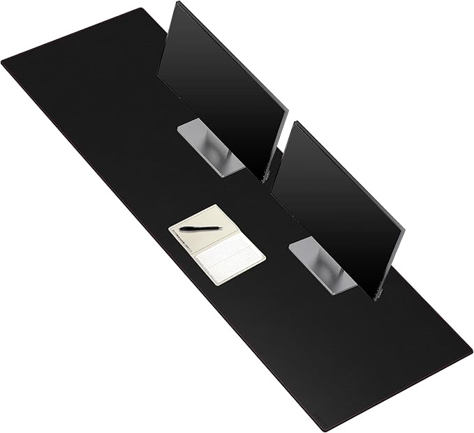 ZORESYN PU Leather Desk Mat Waterproof Anti-Oil Dining Table mat - 66.9" x 19.7" - Non-Slip Mouse Pad,Large Desk Pad with Suede Base,Stitched Edges Computer Desk Mat for Gamer,Office & Home | Black