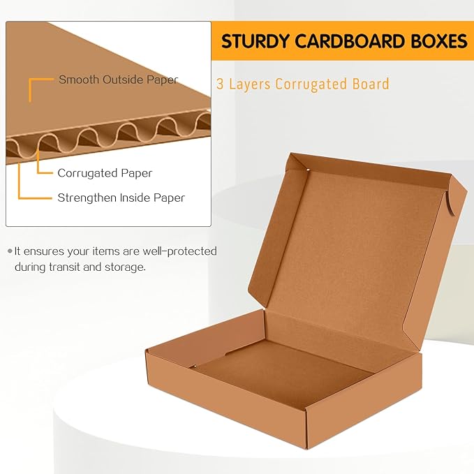 JOWLOT 12x9x2 inch Small Shipping Boxes Set of 25, Brown Corrugated Cardboard Box Literature Mailer for Mailing Packing Moving and Storage