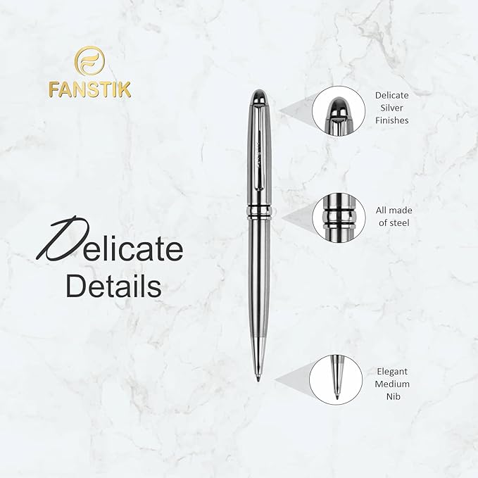 FANSTIK Customized BallPoint pen with name (MADE IN USA), stainless steel, Silver, luxury engraved pen personalized for men and for women. (BallPoint Silver)
