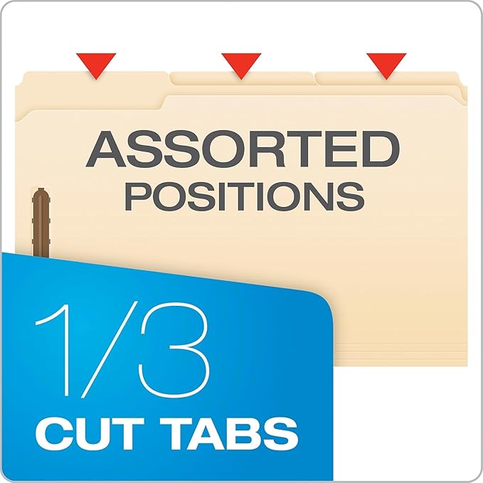 Pendaflex Manila Fastener Folders, Legal Size, 2 Fasteners, 1/3 Cut, 50/BX (FM313EE)