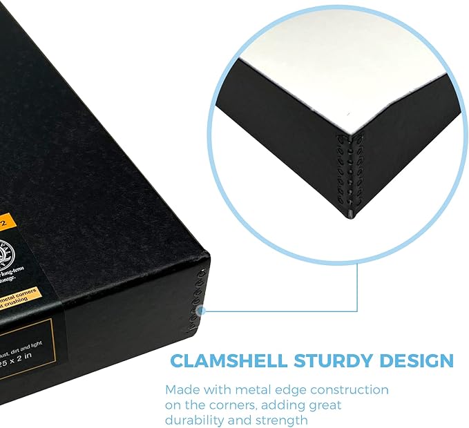 Lineco Archival Oversized 3-Ring Album Box with Clamshell Style Lid, Holds Up 55 Pages, 13.25 x 11.75 x 2.5 inch, Black