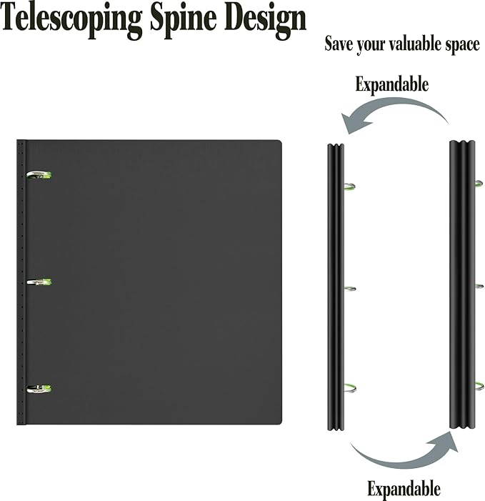 INFUN Telescoping 3 Ring Binder - 4PCS-Black,Portable Plastic 3 Ring Binder with Telescoping Spine, Binders with Foldable Front Cover Holds 8.5" x 11" Paper for School,Office and Homes